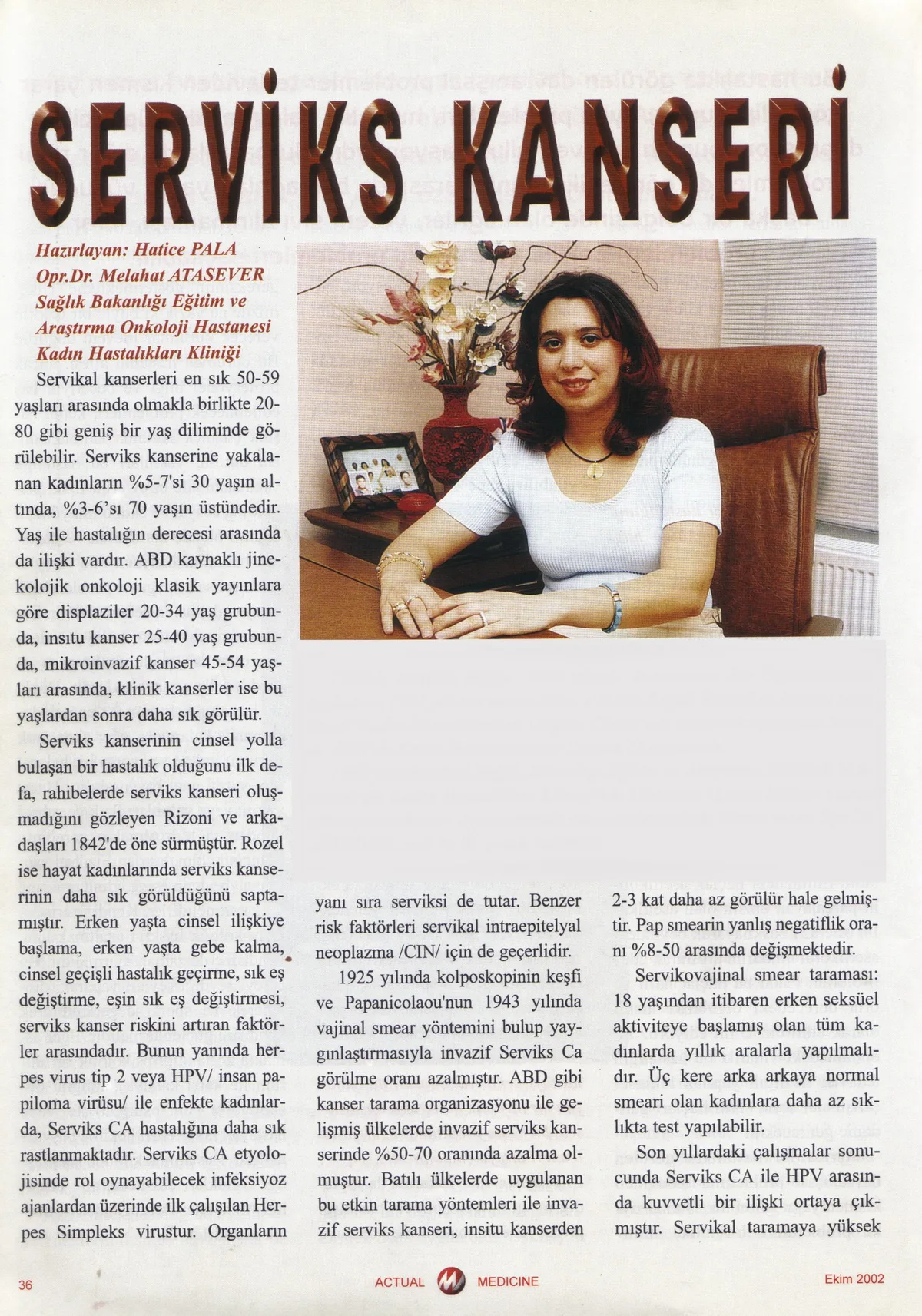 Actual Medicine dergisi, Ekim 2002 — Serviks Kanseri makalesi
